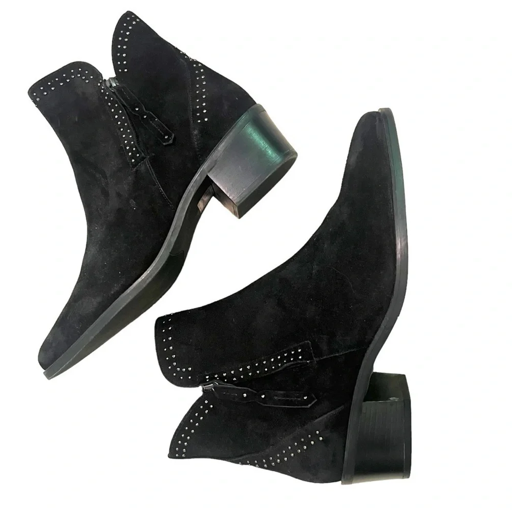 Hassia Toledo Ankle Boots Black Suede Silver Stud‎ Zip Premium Comfort Size 7W